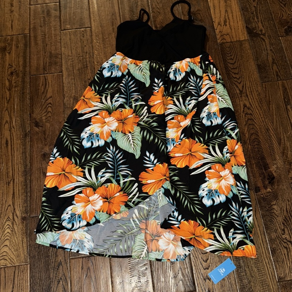 Cupshe Black Floral Midi Dress with Orange & Green Print - Picture 2 of 6